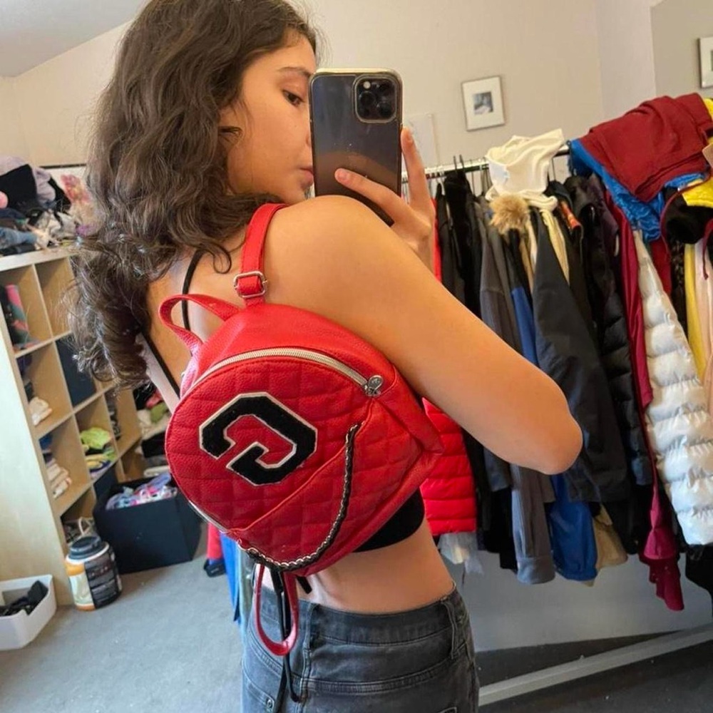 Justice Red Quilted Backpack with Chain Accent - Picture 3 of 4